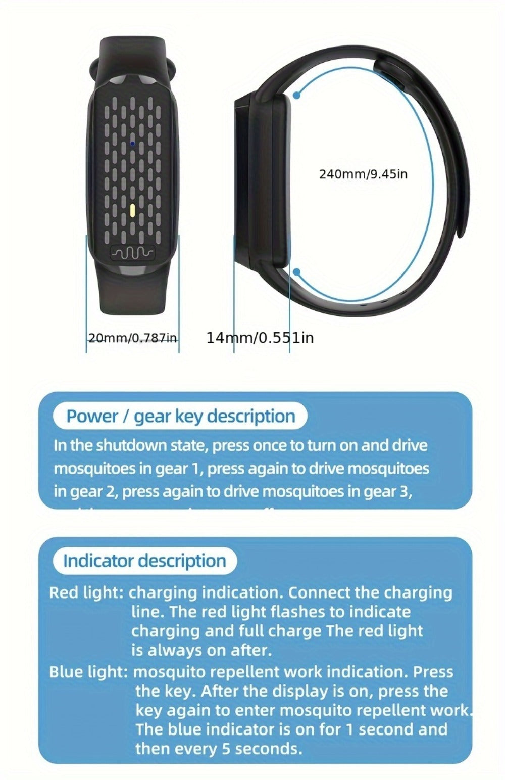 Ultrasonic Mosquito Bracelet 3-Pack, USB Rechargeable Intelligent Bug Wristband for Camping, Outdoor