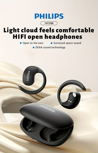 True Wireless Earbuds Philips TAT2708 Open-Earhook Set with Call Noise Reduction, Touch Controls and USB-C Case