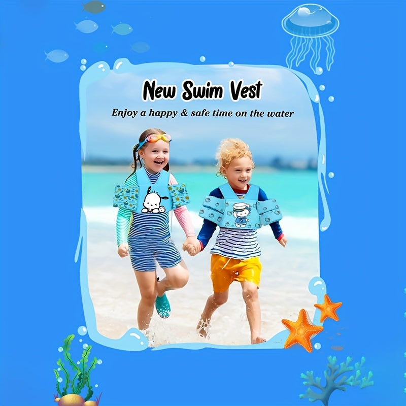 Toddler Swim Vest for Kids Ages 1-9 – Cute Blue Cartoon Cat Pattern, Lightweight Floating Jacket Adjustable Straps for Boys Girls 20-66lbs