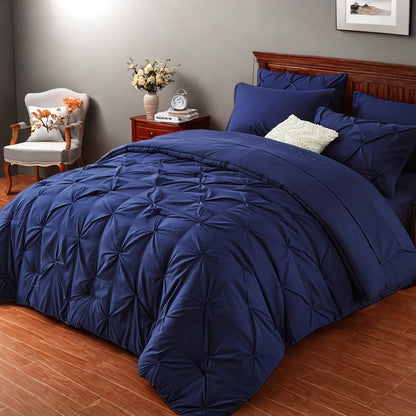 Comforter Set Luxurious Pleated 5/7pcs Bed in a Bag, Plush Fiber Fill, Year-Round Warmth - Quilted Comforter