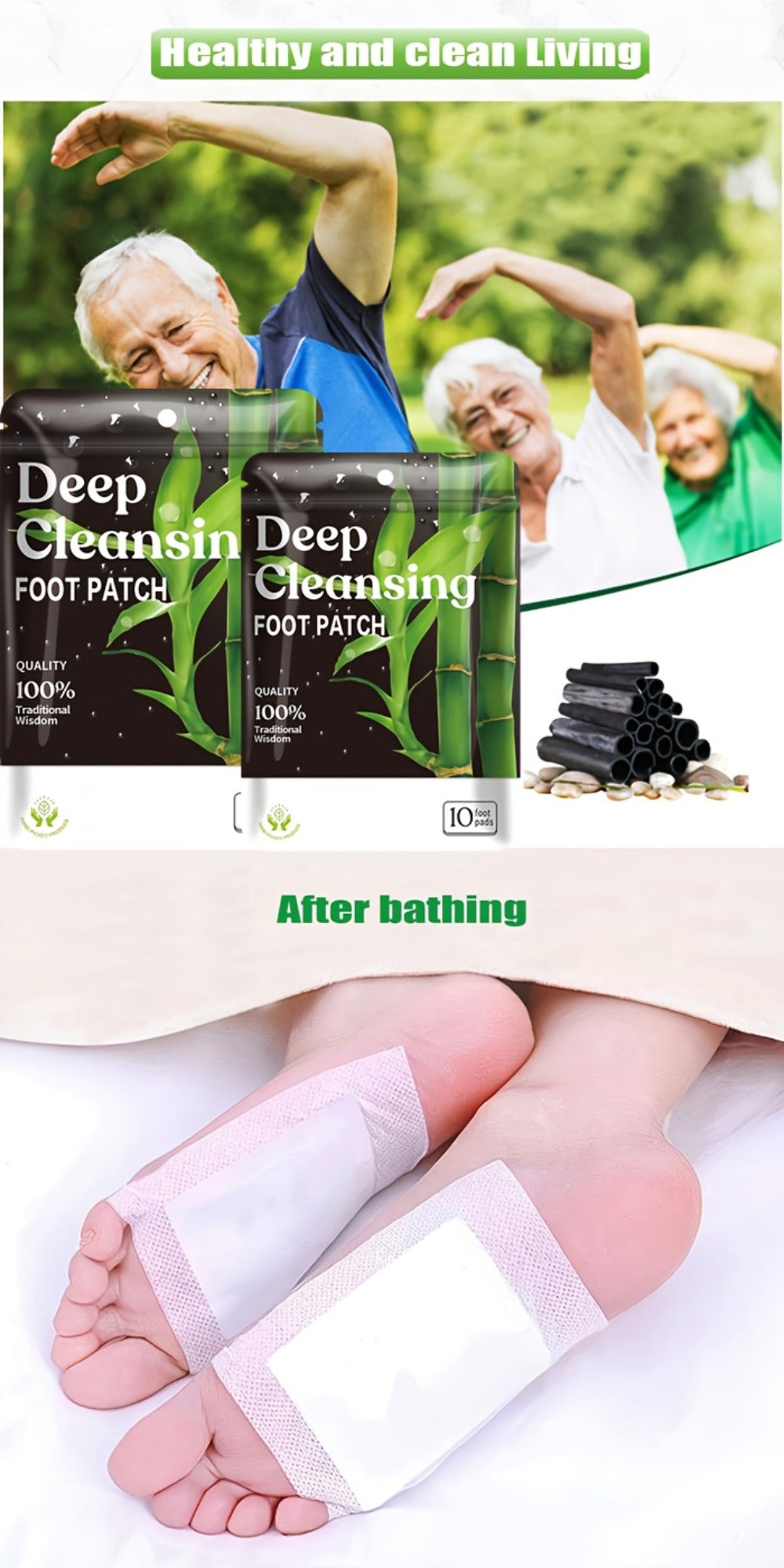 Detox Foot Patches with Bamboo Vinegar Ginger & Lavender – Natural Plant Formula Deep Cleansing Overnight Foot Pads