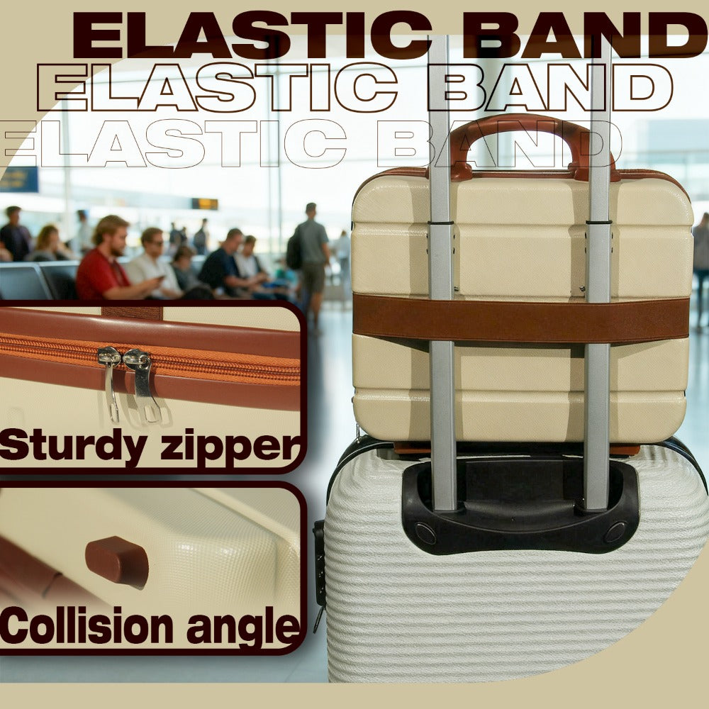 Hard Shell Makeup Travel Case Waterproof Pressure-Proof Portable Cosmetic Suitcase with Elastic Band Luggage Attachment Carry-On Organizer