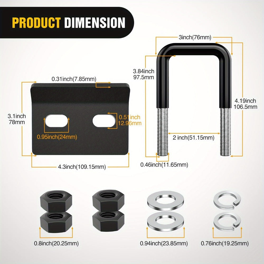 Trailer Hitch Tightener Anti Rattle Stabilizer 2 Inch Heavy Duty Steel U-Bolt with Rubber Cover Hitch Mount Wobble Eliminator for 2"