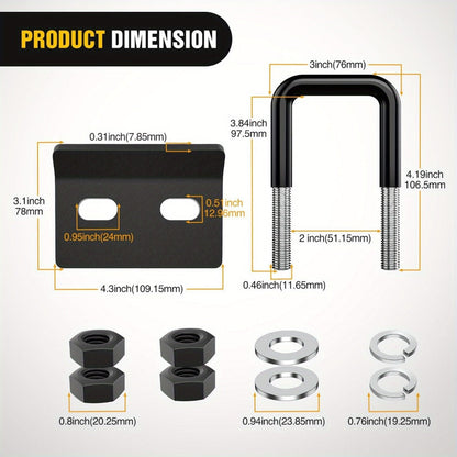 Trailer Hitch Tightener Anti Rattle Stabilizer 2 Inch Heavy Duty Steel U-Bolt with Rubber Cover Hitch Mount Wobble Eliminator for 2"