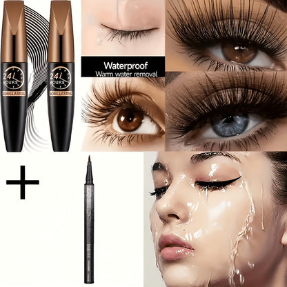 8D Fiber Mascara Set 2 Pcs Volumizing Lengthening Smudge-Proof Waterproof Lash Extension, for Makeup, Travel and Everyday Vanity Use