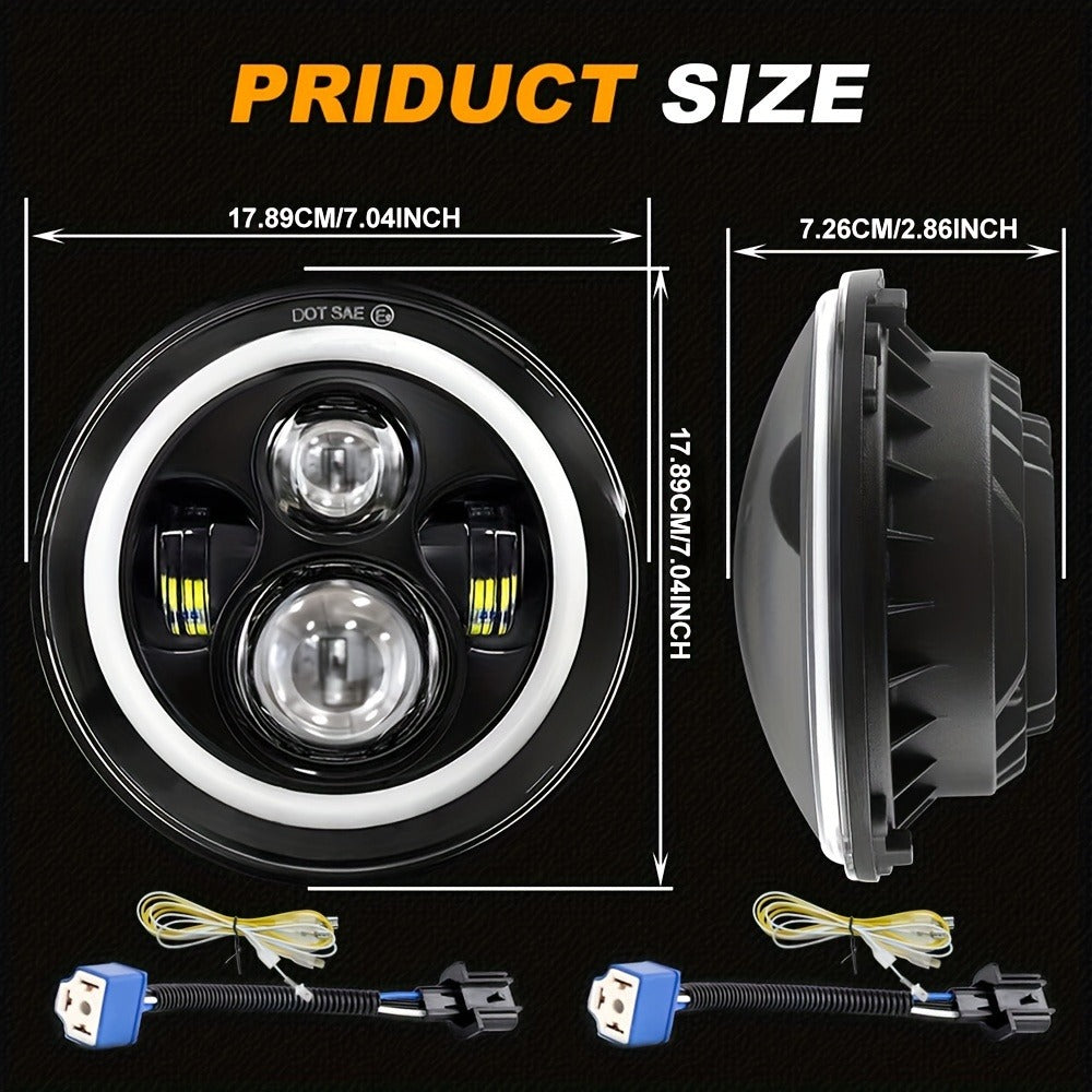 7 Inch Round LED Headlights for Jeep Wrangler JK TJ CJ Colorful DRL Halo Ring Amber Turn Signal High Low Beam