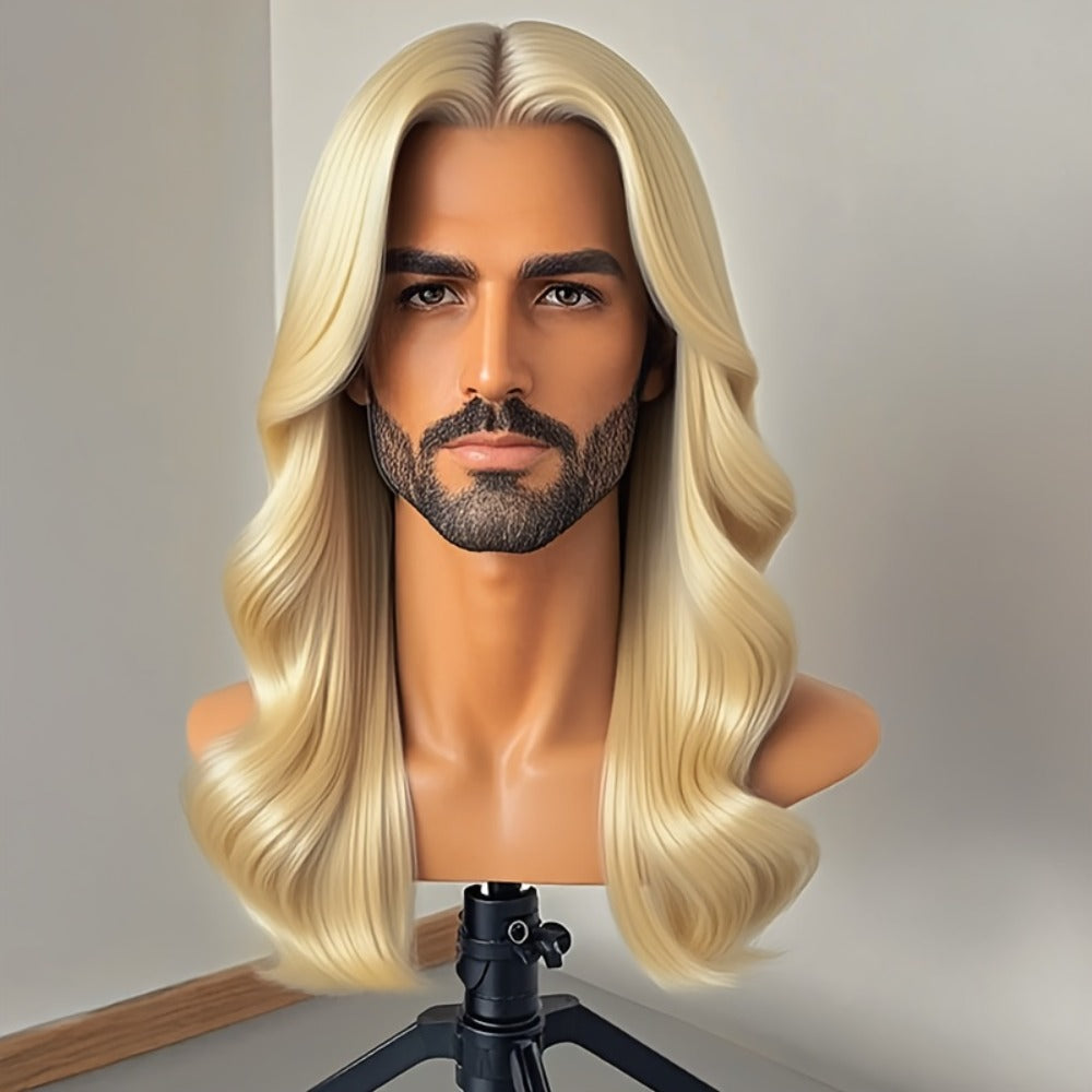 Synthetic Wig 26-Inch Men's Loose Curls with Middle Part in Seven Colors and Cap with Item-Specific Color, Length, Texture and Cap Choices