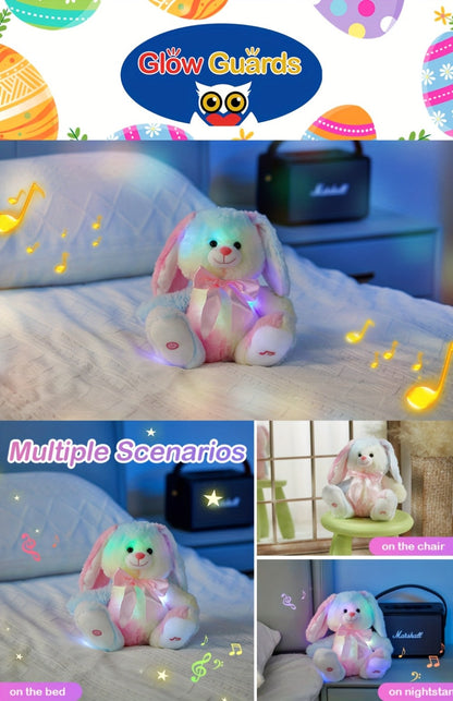 Musical Glowing Bunny Plush Toy 10 Inch, Rainbow Lop Ear Rabbit Stuffed Animal with LED Night Light & Lullaby Music for Toddlers Kids