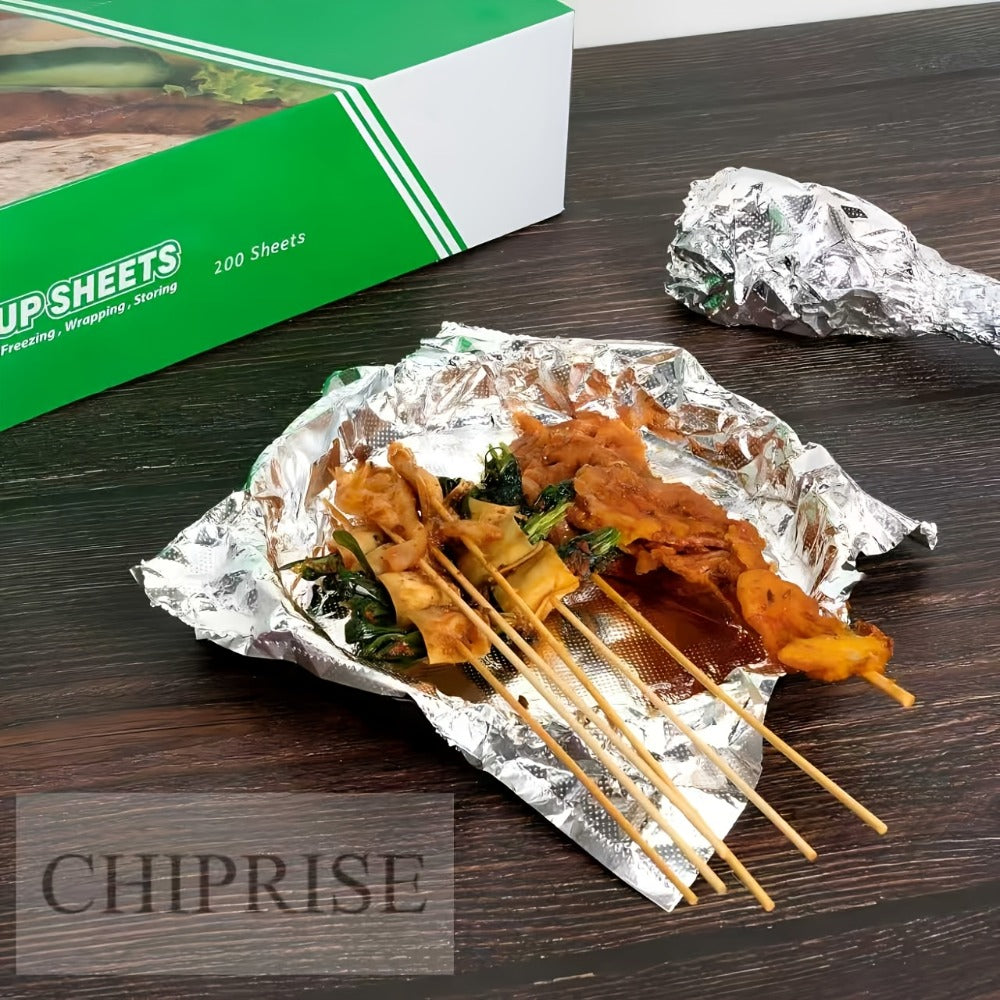 Pre-Cut Aluminum Foil Sheets 200-Count 9x10.75 Inch Pop-Up Dispenser Box Heavy Duty Foil for Baking Grilling Roasting Cooking Food Storage