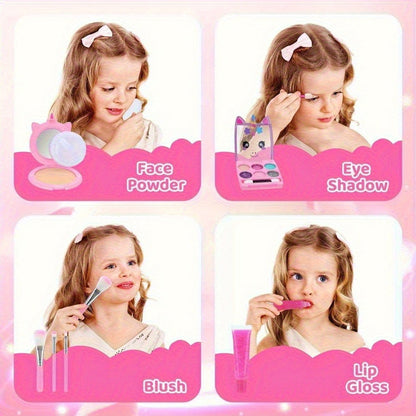 Kids Pretend Makeup Set for Girls Ages 3-12, Princess Cosmetics with Crossbody Coin Purse, Dress Up Role Play Toy