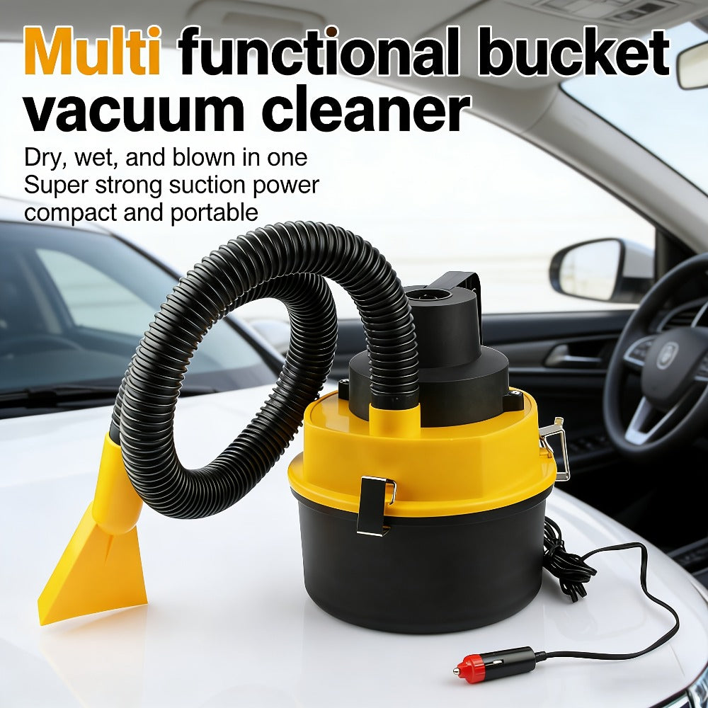 12V Bucket-Style Car Vacuum Cleaner with Suction and Blower Ports, 0.4L-Plus Source Capacity and Seven Colors
