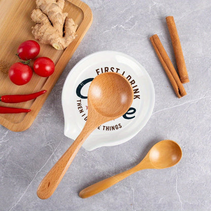 Ceramic Spoon Rest Funny Coffee Quote, "A Cup of No Return" Ceramic Utensil Holder for Coffee & Tea Spoons