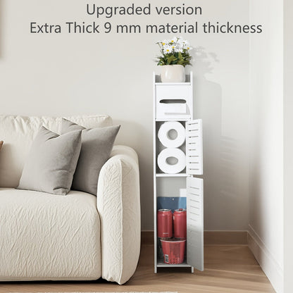 Slim Bathroom Storage Cabinet, PVC Toilet Paper Holder & Organizer for Small Spaces, Easy Assembly