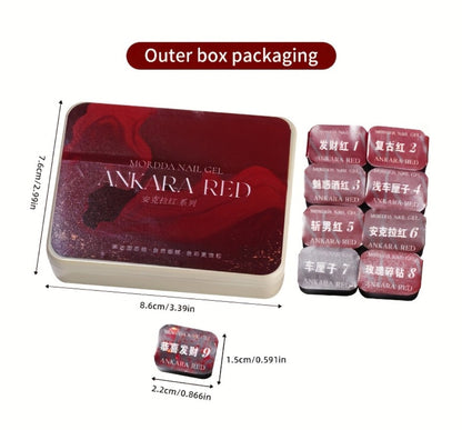 Gel Nail Polish Nine-Piece Ancola Red Solid Gel Set for Gradient and Ombre Nail Art in One Grid Case