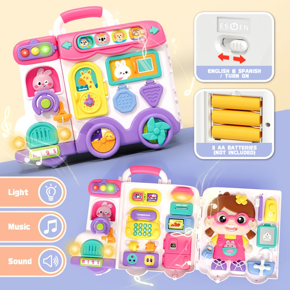Musical Busy Board Bus Toy for Toddlers 18 Months, Pink Baby Activity Board with the Listed Color, Size or Set Options for Everyday Use