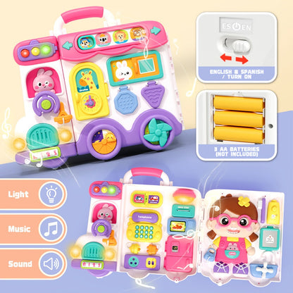Musical Busy Board Bus Toy for Toddlers 18 Months, Pink Baby Activity Board with the Listed Color, Size or Set Options for Everyday Use