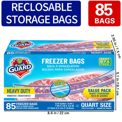 Food Storage Bag Kitchen Organizer 85-Piece 0.25-Gallon Resealable Pack for Pantry and Refrigerator Storage