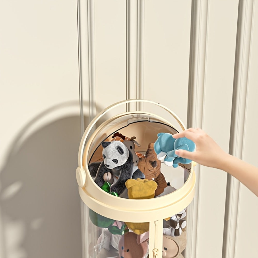 Stuffed Animal Storage Bin Transparent Cylindrical with Zipper, Large Plush Toy Organizer for Kids Bedroom Living Room