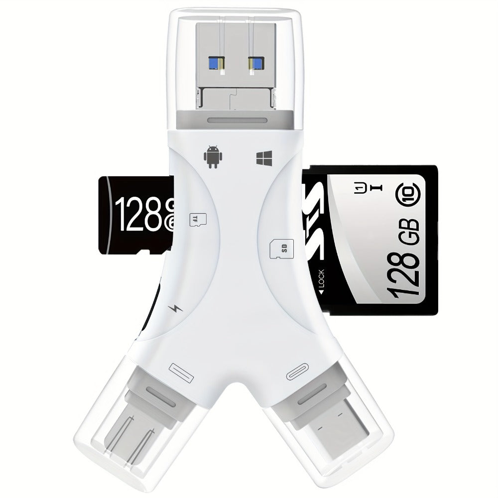 4-in-1 SD Card Reader for iPhone iPad Android Mac PC Camera, Micro SD TF Card Adapter with USB, USB-C