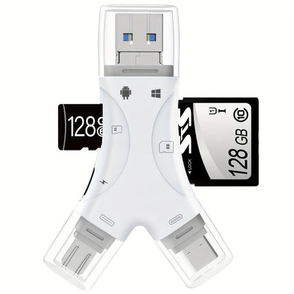4-in-1 SD Card Reader for iPhone iPad Android Mac PC Camera, Micro SD TF Card Adapter with USB, USB-C
