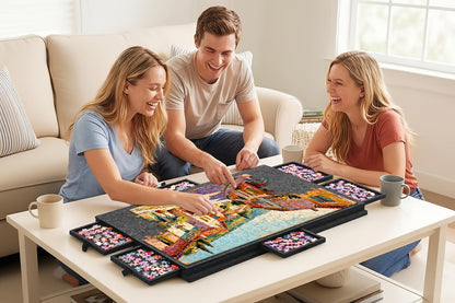 Roll-Up Puzzle Mat Board Extra Large – Foldaway Felt Mat for 1000 & 1500 Piece Jigsaw Puzzles, 6 Sorting Drawers
