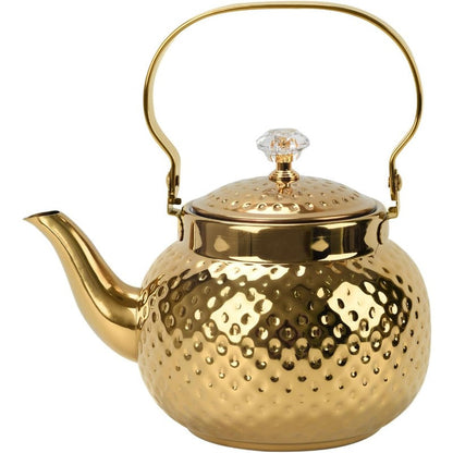Hammered Tea Kettle Stainless Steel, 40.58oz Stovetop Teapot with Strainer for Loose Leaf Tea, Coffee & Milk