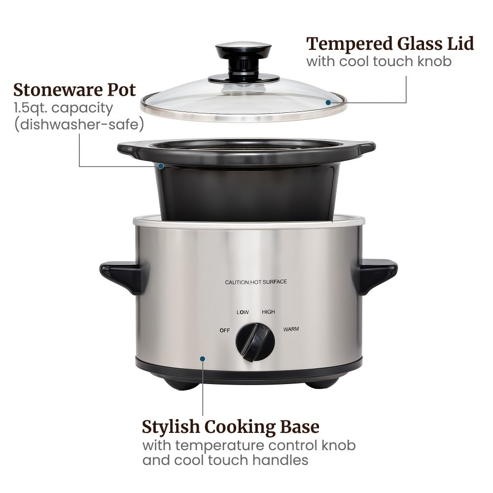 Mini Slow Cooker 1.5QT & 2.0QT with Adjustable Temperature Ceramic Crock & Glass Lid, Small Slow Cooker for Sauces Dips Soups Stews