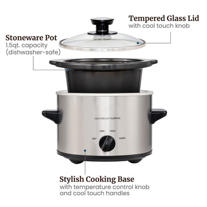 Mini Slow Cooker 1.5QT & 2.0QT with Adjustable Temperature Ceramic Crock & Glass Lid, Small Slow Cooker for Sauces Dips Soups Stews