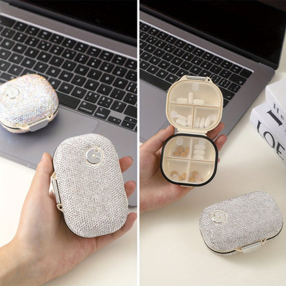 Seven-Compartment Travel Pill Organizer in Nine Square or Oblong Rhinestone Color Checkouts