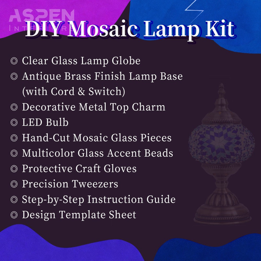DIY Mosaic Lamp Kit Handmade Glass Table Lamp, Colorful Stained Glass Bedside Night Light with Antique Bronze Base