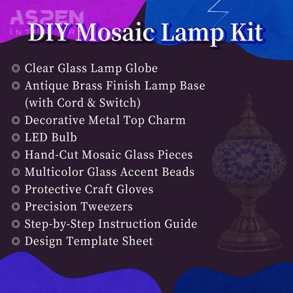 DIY Mosaic Lamp Kit Handmade Glass Table Lamp, Colorful Stained Glass Bedside Night Light with Antique Bronze Base