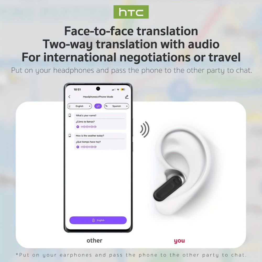 131 Language AI Translator Headset HTC NE20 Wireless 6.0 Smart LCD Touch Screen Gaming for Bedside Audio, Alarms and Room Entertainment