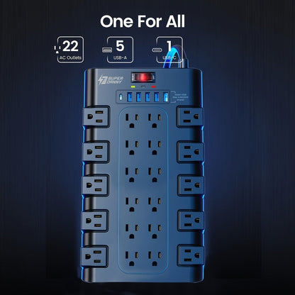 Surge Protector Power Strip 28-in-1 with 22 Spacious AC Outlets USB-C PD 45W 2100 Joules Flat for an Everyday Personal Care Routine