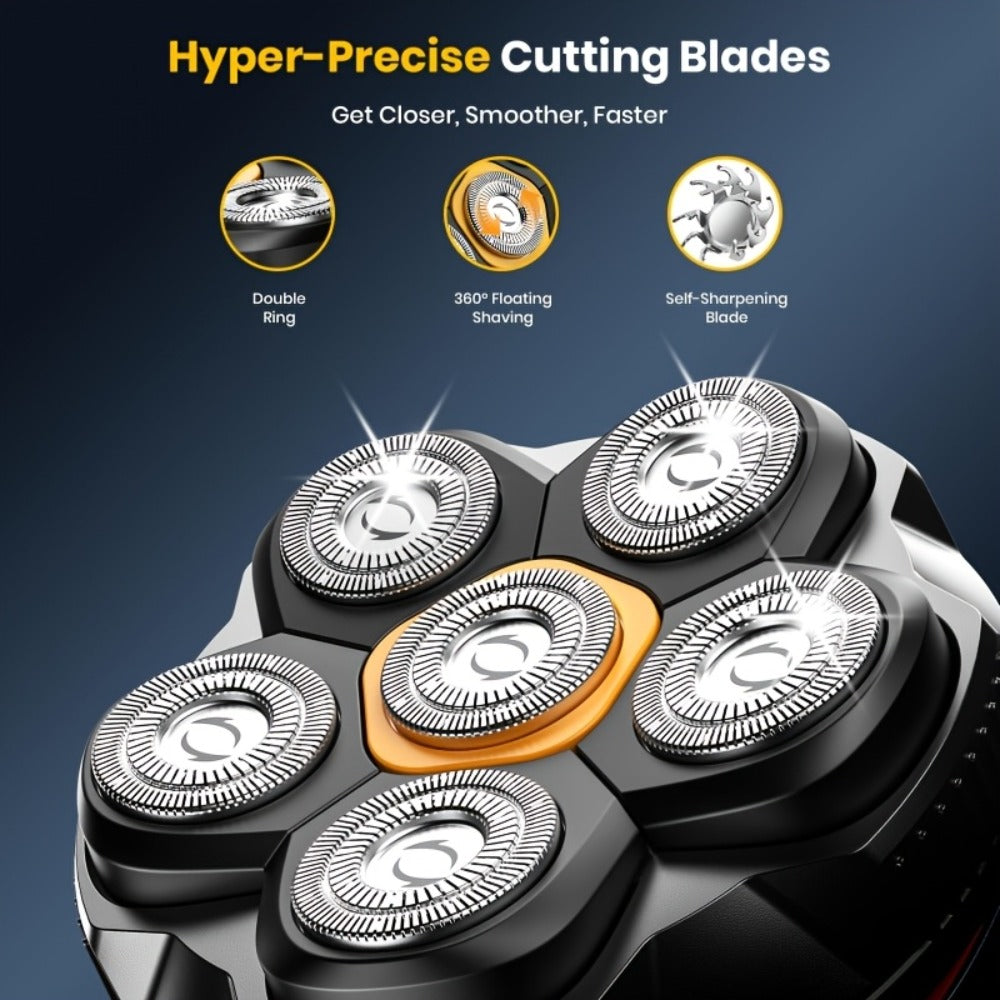 6D Magnetic Rotary Head Shaver IPX7 Waterproof Rechargeable – Quiet Motor Bald Head Shaver & Beard Trimmer with Replaceable Magnetic Blade