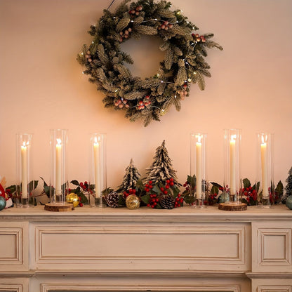 Hurricane Glass Candle Holders for Taper Candles, 11.8 Inch Tall Clear Cylinder Windproof Candlestick Stand for Wedding