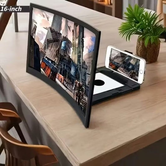 Phone Screen Magnifier 14 or 16 Inch Curved Foldable Stand – Choose HD or Standard Definition Wide Angle Eye Protection Smartphone Amplifier
