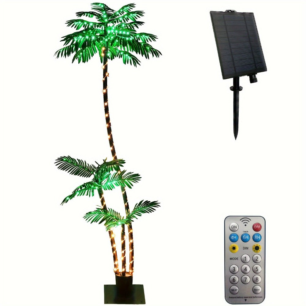 Lighted Artificial Palm Tree Solar Powered 7FT with 3 Trunks & 260 LED Lights, 8 Lighting Modes 2600mAh Battery