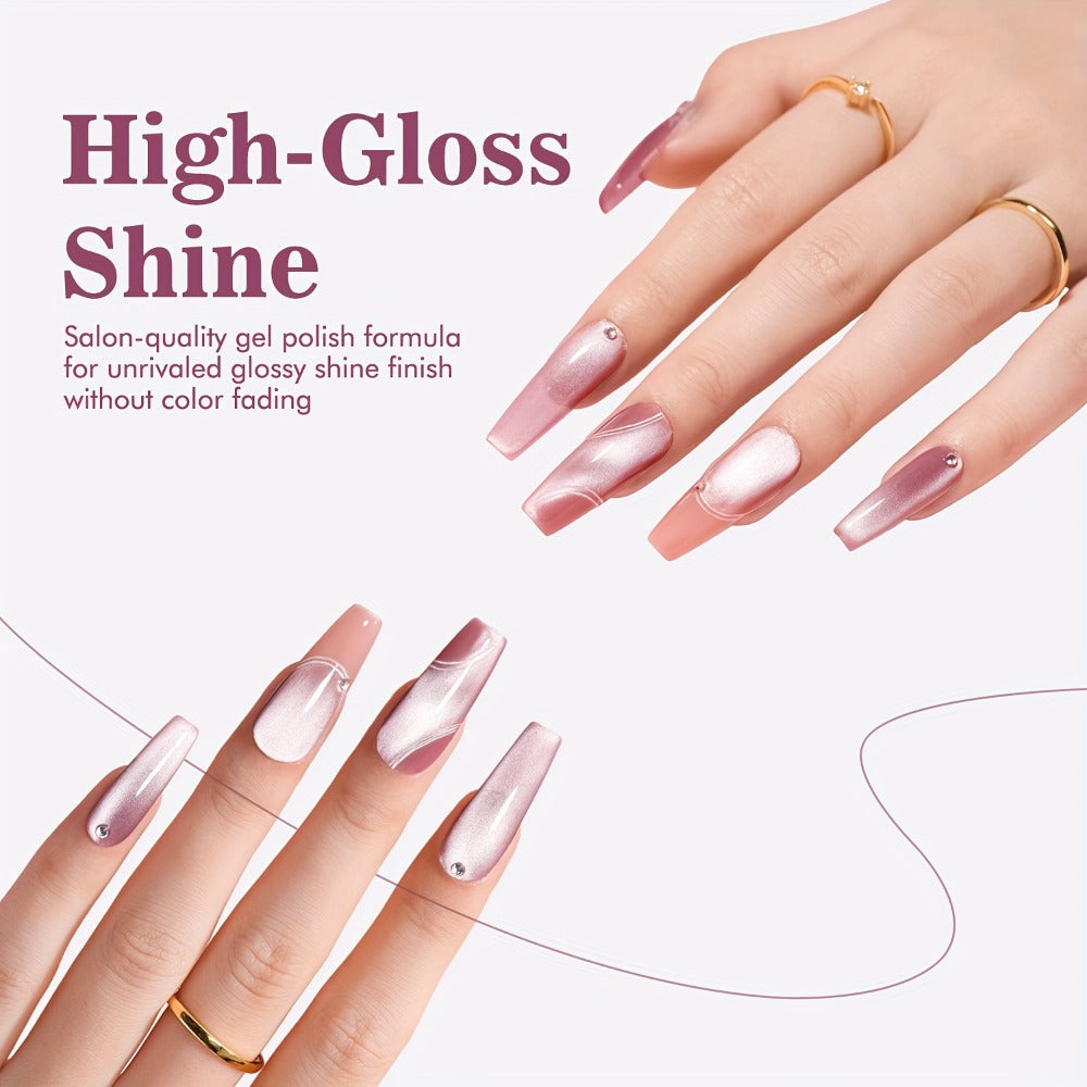 Gel Nail Polish MORDDA Six-Color Magnetic Cat Eye Kit with Included Nail Art Magnet for Home Manicures