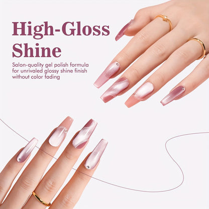 Gel Nail Polish MORDDA Six-Color Magnetic Cat Eye Kit with Included Nail Art Magnet for Home Manicures