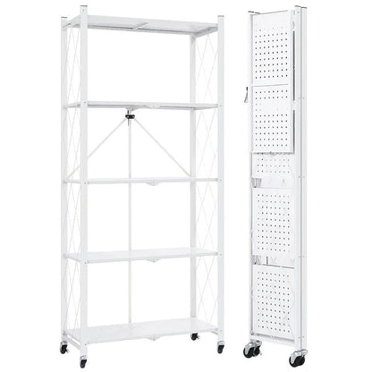 Rolling Foldable Metal Storage Shelf with Three-, Four- or Five-Tier Options in Black or White