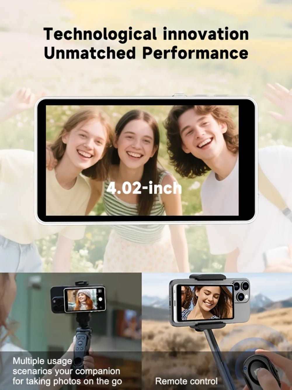 Magnetic Selfie Monitor Screen for Vlogging & Live Streaming, Rear-Facing Main Camera Display for iPhone & Android