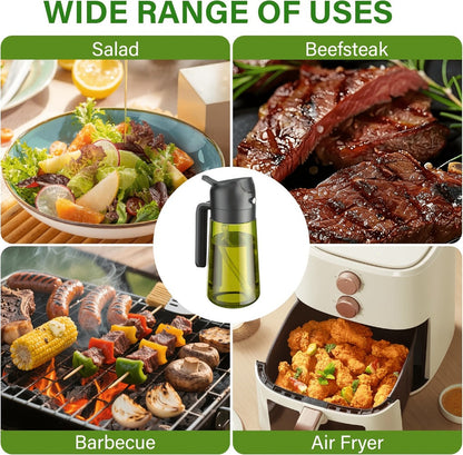 Glass Olive Oil Dispenser Bottle Set of 2 – 16oz 480ml Dual Drizzle & Spray Function, Light-Blocking Design for Fresh Oil