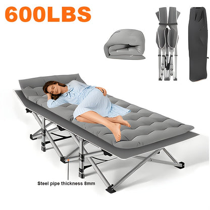 Padded Folding Camping Cot with Carry Bag in Black or Gray and Three Frame-Tube Checkout Options