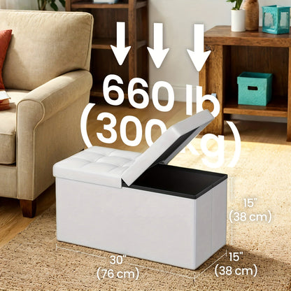 Storage Ottoman with Flip Top Lid, Foldable Faux Leather Chest Stool, 30" Wide Extra Seating & Blanket Storage for Entryway