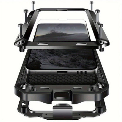 Phone Case with Metal Frame, Integrated Glass Screen Protector and S Pen Opening for Select Galaxy S23-S25 Models