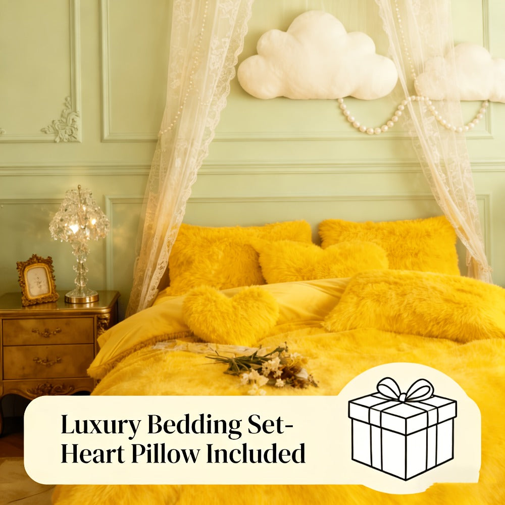Velvet Duvet Cover Set Fluffy Plush Bedding Minimalist Solid Color, Carved Velvet Quilt Cover with Pillow Shams