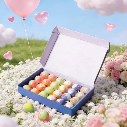 Bath Bombs, 24-Piece Essential Oil Gift Set with 20g Round Fizzers, Assorted Colors and Fragrance Styles