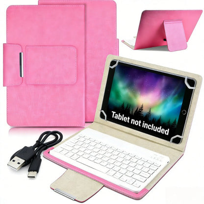 Universal Tablet Case with Wireless Keyboard 10.1 Inch, Removable Bluetooth Keyboard, PU Leather Folio Cover