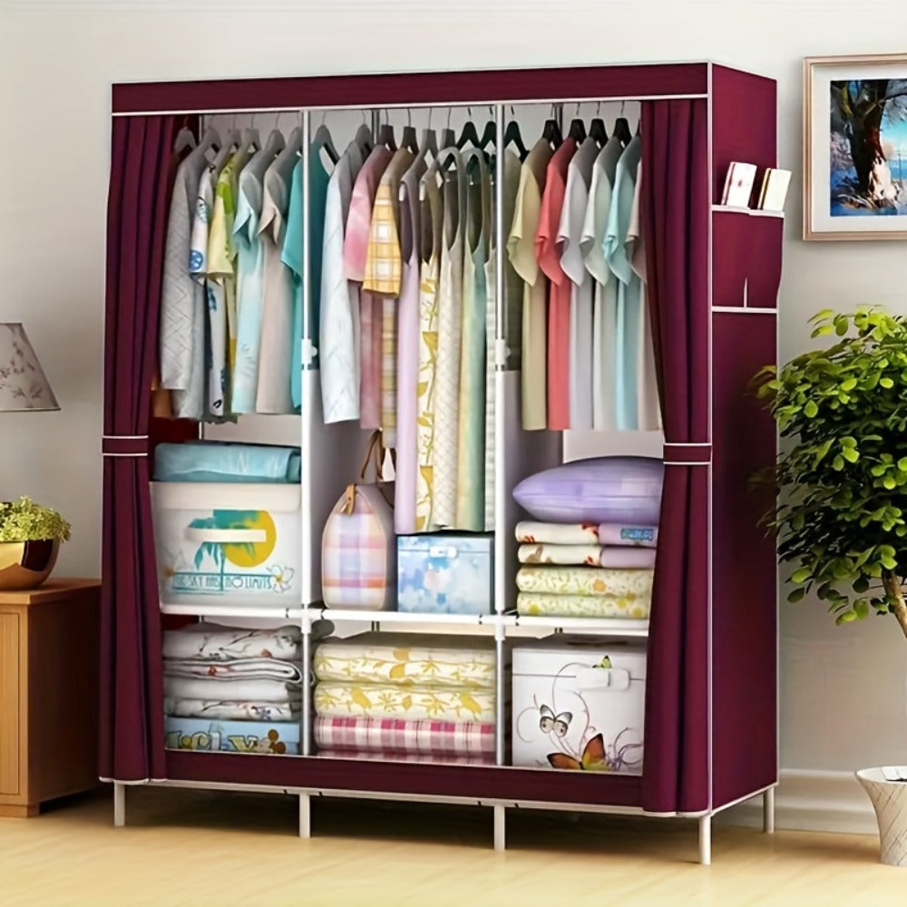 Portable Wardrobe Closet with Steel Frame & Non-Woven Shelves, Dustproof Clothes Storage Organizer
