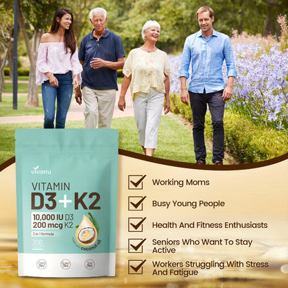 Vitamin D3 K2 Softgels with Coconut Oil, 2-in-1 Premium Bone, Heart & Immune Support Formula for Women & Men